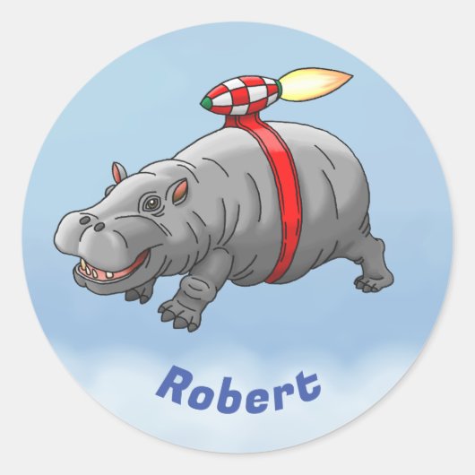 Rocket Hippo Verjaardag Ronde Sticker (Voorkant)