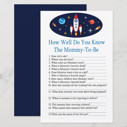 Rocket Hoe goed ken je baby shower game? (Voorkant / Achterkant)
