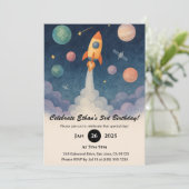Rocket in de Galaxy-scène van Starry Birthday Kaart (Staand voorkant)