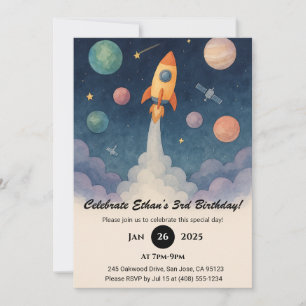 Rocket in de Galaxy-scène van Starry Birthday Kaart