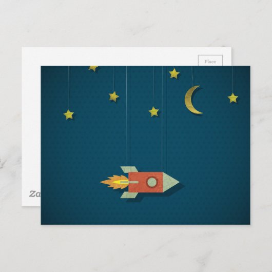 Rocket in de ruimte Briefkaart (Voorkant / Achterkant)