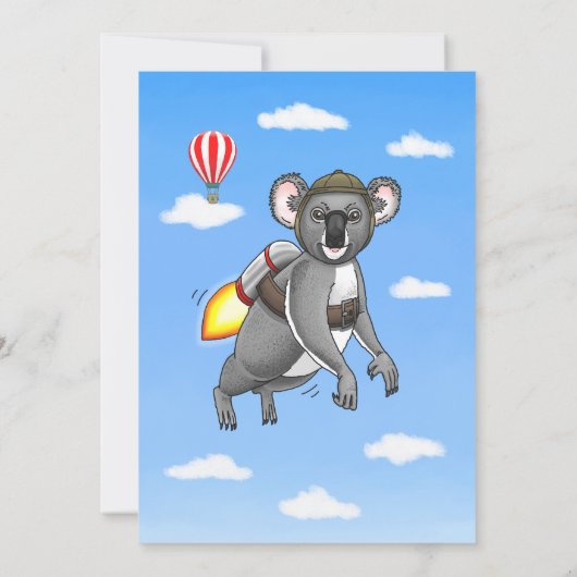 Rocket Koala Verjaardag uitnodiging (Achterkant)