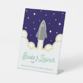 Rocket Launch Books for Baby Gray & Blue Reclamebord Met Voetstuk (Voorkant)