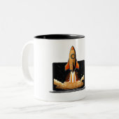 Rocket Launch Laptop Startup Entrepreneur Online B Tweekleurige Koffiemok (Voorkant links)
