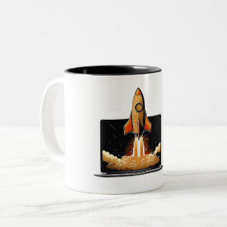 Rocket Launch Laptop Startup Entrepreneur Online B Tweekleurige Koffiemok