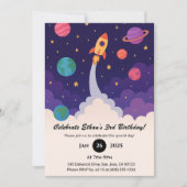 Rocket Launch & Outer Space Cartoon Birthday  Kaart (Voorkant)