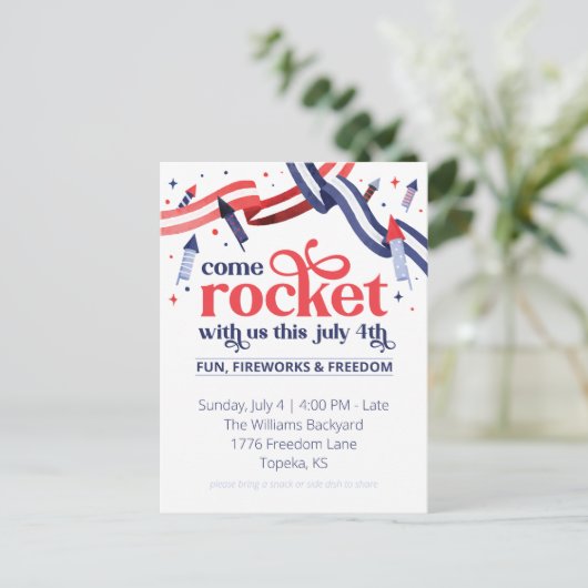 Rocket met ons Vierde uitnodiging van juli (Staand voorkant)