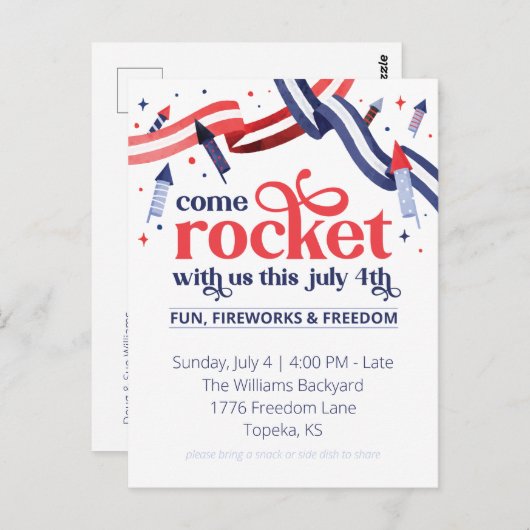 Rocket met ons Vierde uitnodiging van juli (Voorkant / Achterkant)