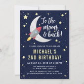 Rocket Moon Birthday Party Invitation Kaart (Voorkant)