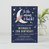 Rocket Moon Birthday Party Invitation Kaart (Staand voorkant)