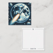 Rocket Moon Space Monogram Flat Note Kaart Notitiekaartje (Voorkant / Achterkant)