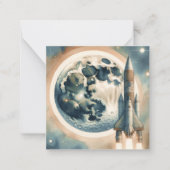 Rocket Moon Space Monogram Flat Note Kaart Notitiekaartje (Voorkant)