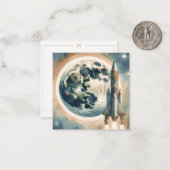 Rocket Moon Space Monogram Flat Note Kaart Notitiekaartje (Voorkant / Achterkant in situ)