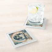 Rocket Moon Space Monogram Glazen Onderzetter (Schuin)