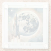 Rocket Moon Space Monogram Glazen Onderzetter (Achterkant)