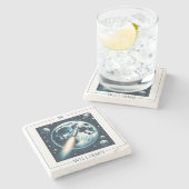 Rocket Moon Space Monogram Stenen Onderzetter (Zijkant)