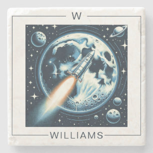 Rocket Moon Space Monogram Stenen Onderzetter