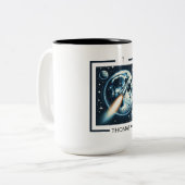 Rocket Moon Space Monogram Twee-Tone Koffie Mok (Voorkant links)