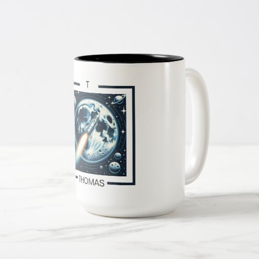 Rocket Moon Space Monogram Twee-Tone Koffie Mok (Voorkant rechts)