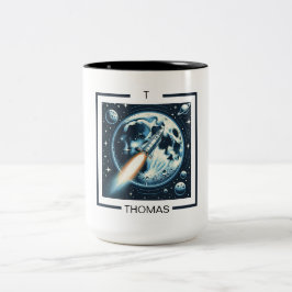 Rocket Moon Space Monogram Twee-Tone Koffie Mok