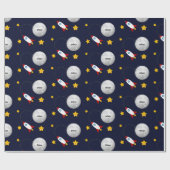 Rocket naar de maan en sterren op maat cadeaupapier (Vlak)
