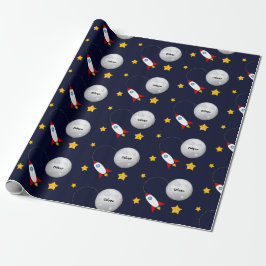 Rocket naar de maan en sterren op maat cadeaupapier