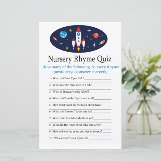 Rocket Nursery Rhyme Quiz baby shower game (Staand voorkant)