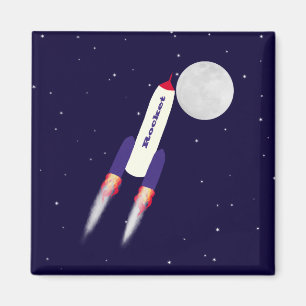 Rocket of Red White and Blue in Space Cartoon Art Magneet