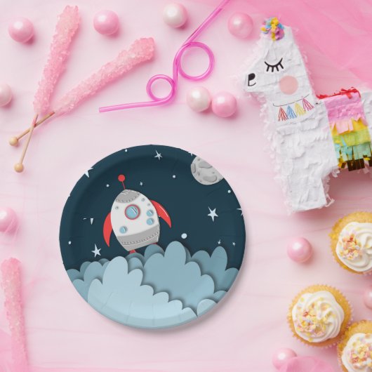Rocket Outer Space Birthday Party Papieren Bordje (Feest)