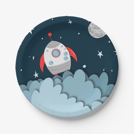 Rocket Outer Space Birthday Party Papieren Bordje (Voorkant)