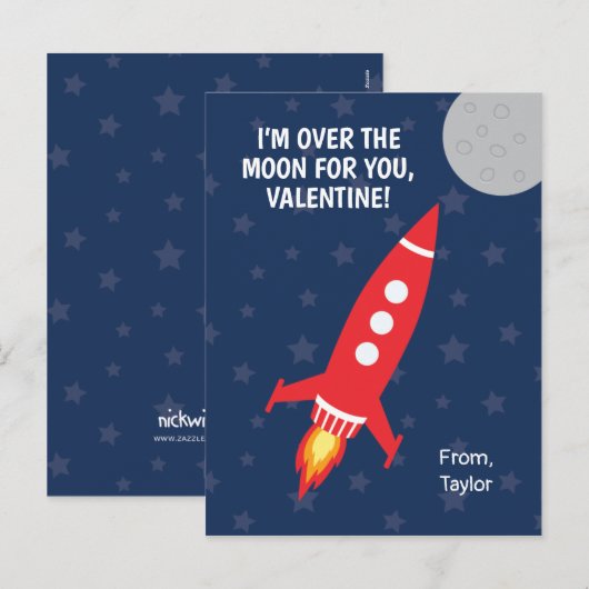 Rocket Outer Space Moon Klasse Valentijns Feestdagenkaart (Voorkant / Achterkant)