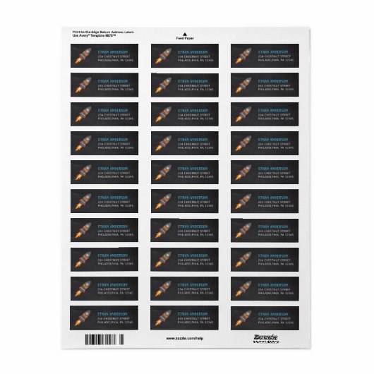 Rocket Outer Space Return Address Labels (Full Sheet)