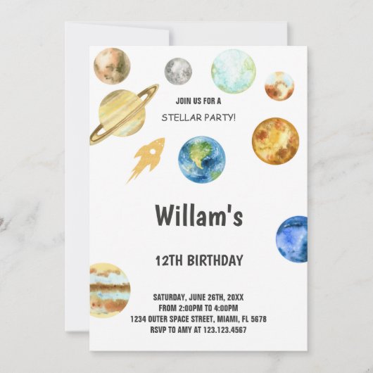 Rocket Outer Space verjaardagsuitnodiging Kaart (Voorkant)