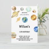 Rocket Outer Space verjaardagsuitnodiging Kaart (Staand voorkant)