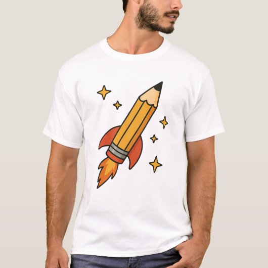 Rocket Pencil Art | Terug naar School Design T-shirt (Voorkant)