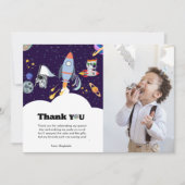 Rocket planeet galaxy jongen verjaardag dank u kaa aankondiging (Voorkant)