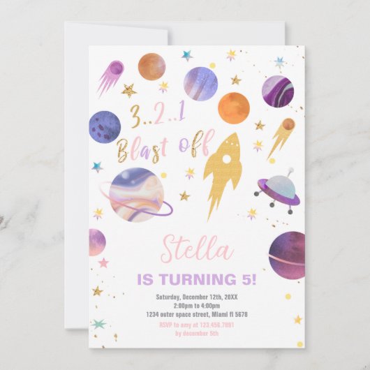 Rocket & Planet Galaxy Thema voor kinderen Kaart (Voorkant)