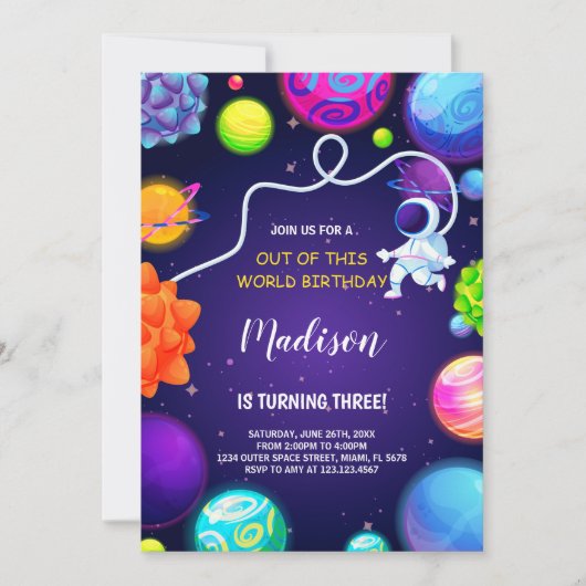 Rocket & Planets Kinder feestthema Kaart (Voorkant)