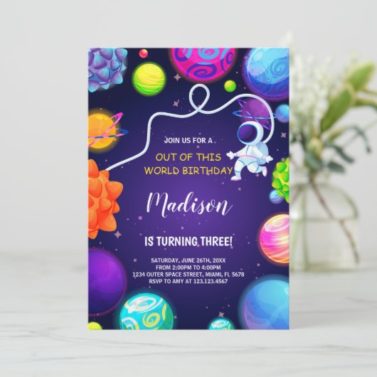 Rocket & Planets Kinder feestthema Kaart (Staand voorkant)