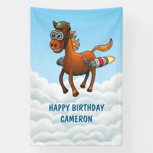 Rocket Pony Verjaardag Spandoek (Verticaal)