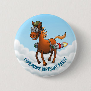 Rocket Pony's verjaardag Ronde Button 5,7 Cm