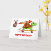 Rocket Propelled Tortoise en Hare Verjaardag Kaart (Gele Bloem)