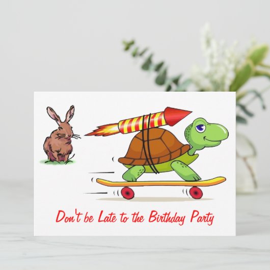 Rocket Propsed Tortoise en Hare Birthday Party Kaart (Staand voorkant)