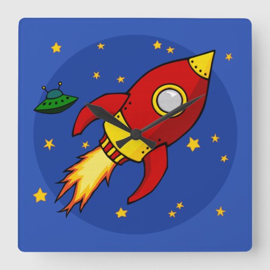 Rocket Red Square Wall klok (Voorkant)