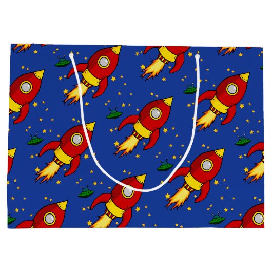 Rocket red yellow Large Glansy Gift Bag Cadeautasje (Achterkant)