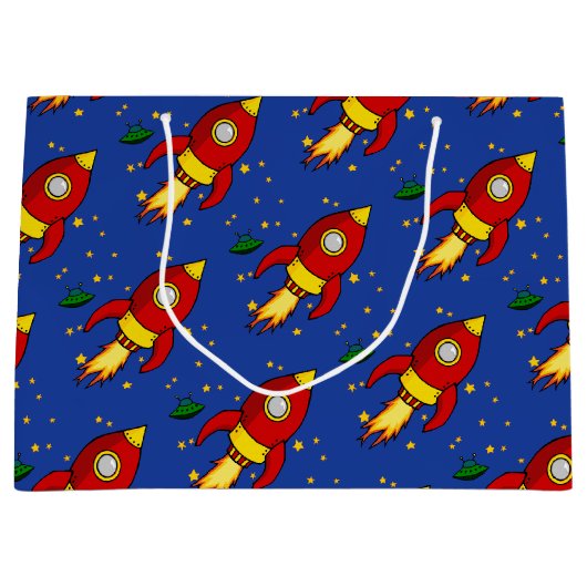 Rocket red yellow Large Glansy Gift Bag Large Cadeautasje (Voorkant)