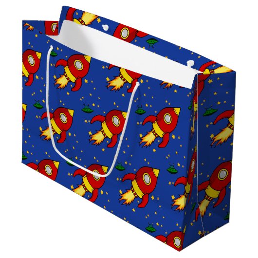 Rocket red yellow Large Glansy Gift Bag Large Cadeautasje (Voorkant Gekanteld)