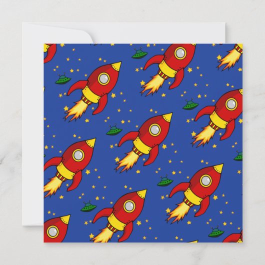 Rocket red yellow Square Birthday Invitation Kaart (Achterkant)