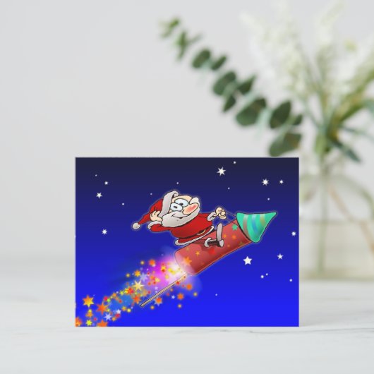 Rocket Santa 02 Feestdagenkaart (Staand voorkant)