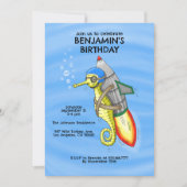 Rocket Seahorse Verjaardagsuitnodiging Kaart (Voorkant)